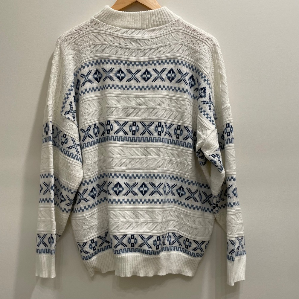 Vintage American Pride Fair Isle Sweater Womens Blue White Mock Neck Made in USA - Picture 2 of 5